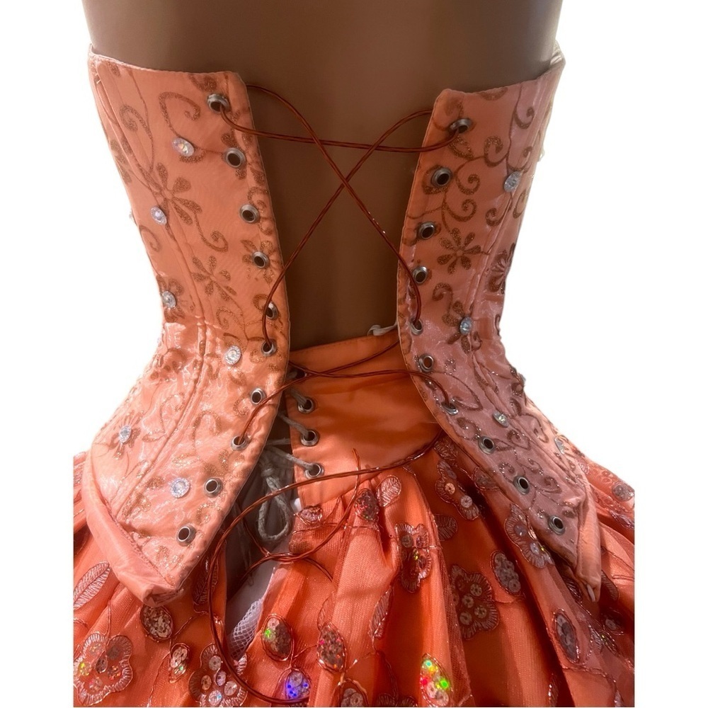 Expressions Elegant Coral Sequin Corset Ballgown Dress - Picture 10 of 17